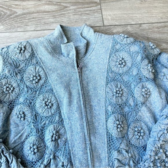 Vintage Lim's Pure Silk Embellished Denim Bomber Jacket - Picture 9 of 16